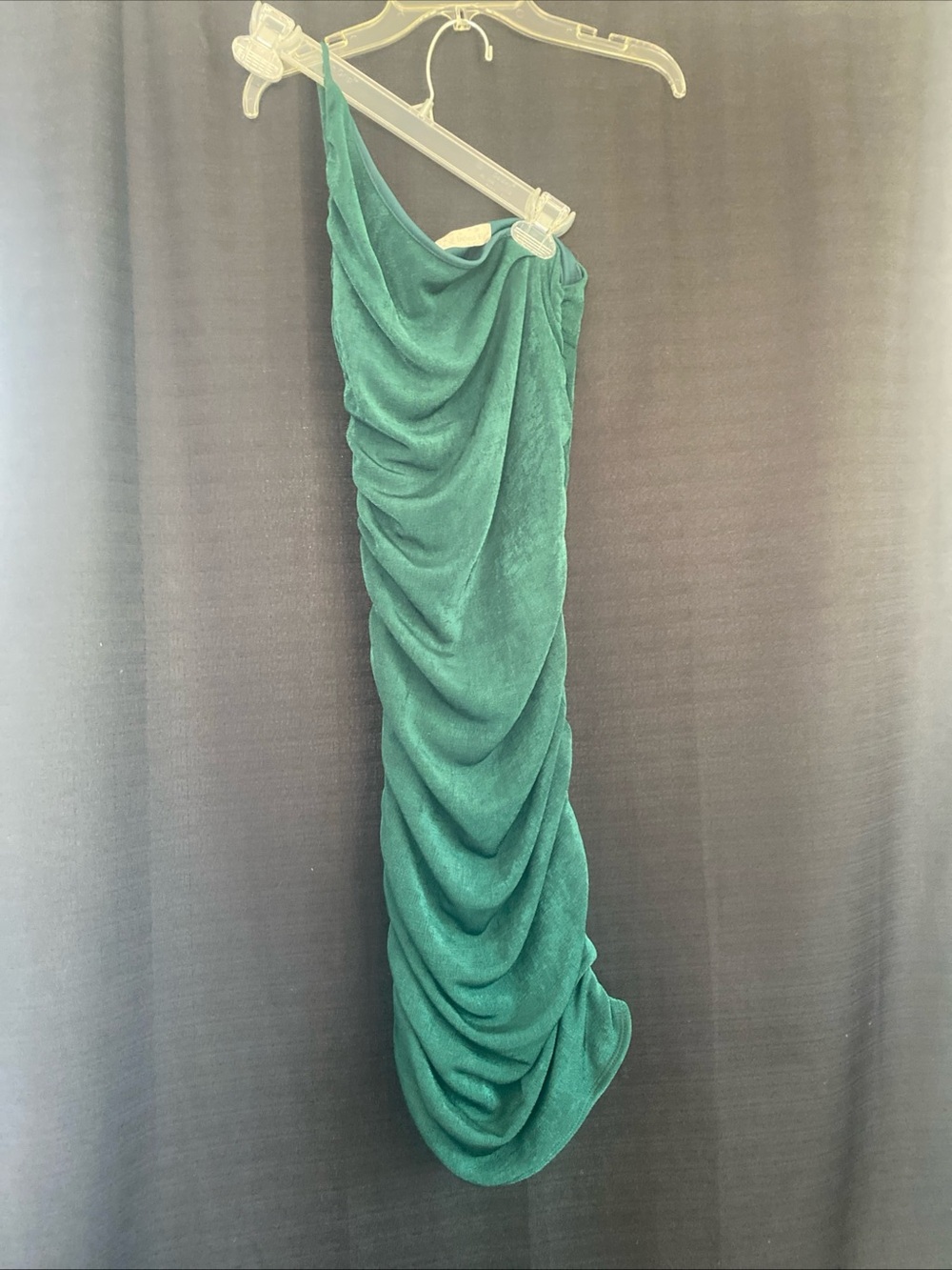 One-Shoulder Ruched Evening Dress in Emerald Green